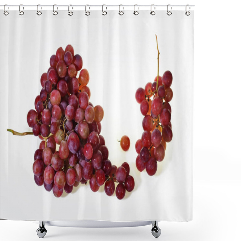 Personality  Two Bunches Of Fresh Wine Pink Grapes Falling Isolated  On A White Background Big Size High Resolurion Shower Curtains