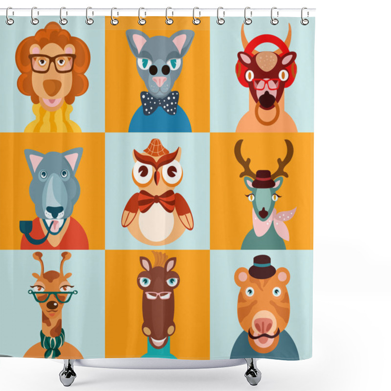 Personality  Hipster Animals Icons Flat Shower Curtains