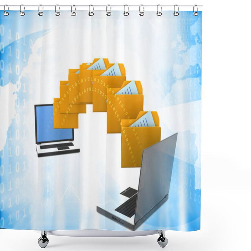 Personality  Two Laptops Transferred Documents. Data, File, Folders With Paper Files. 3d Illustration Shower Curtains