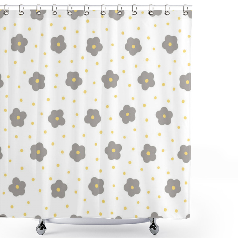 Personality  Hand Drawn Flower Shapes. Abstract Botanical Elements In Horizontal Rows Vector Illustration. Monochrome Seamless Pattern On White Background. Shower Curtains