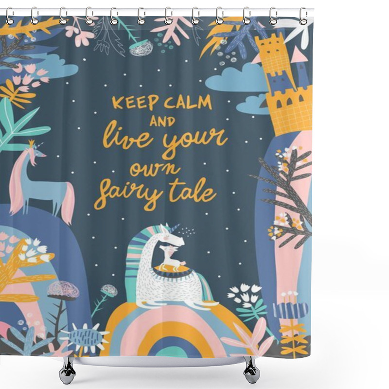 Personality  Cute Magic Frame Composed Of Unicorns,rainbow And Flowers Shower Curtains