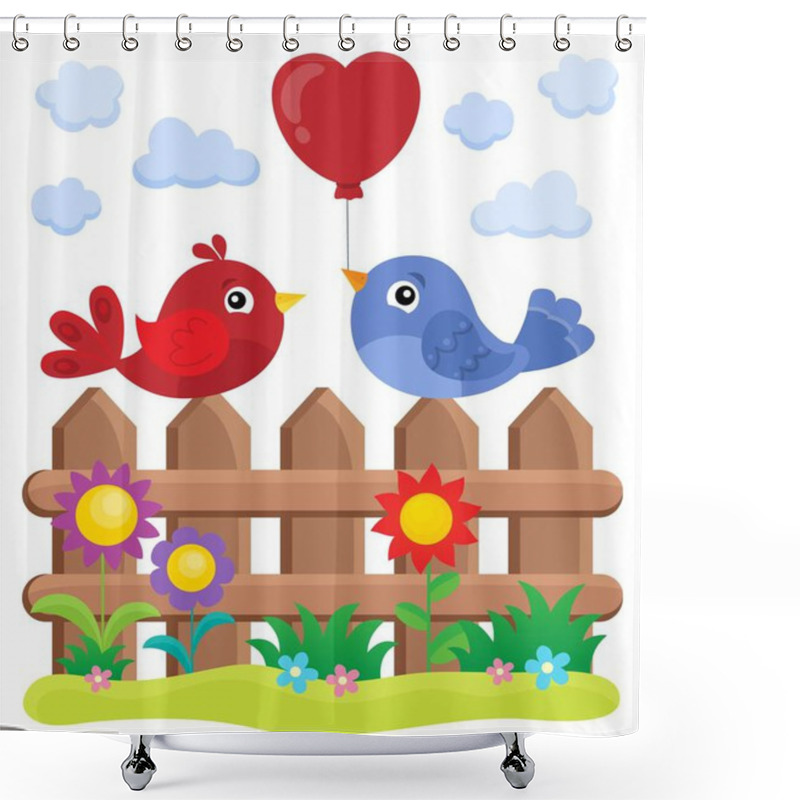 Personality  Valentine Birds On Fence Theme 2 Shower Curtains