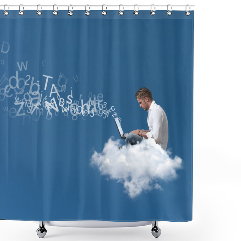 Personality  Businessman Works Over A Cloud Shower Curtains