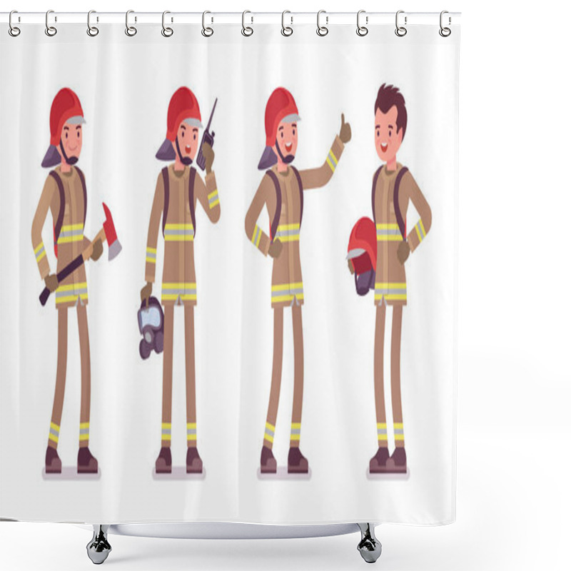 Personality  Young Male Firefighter Standing Shower Curtains