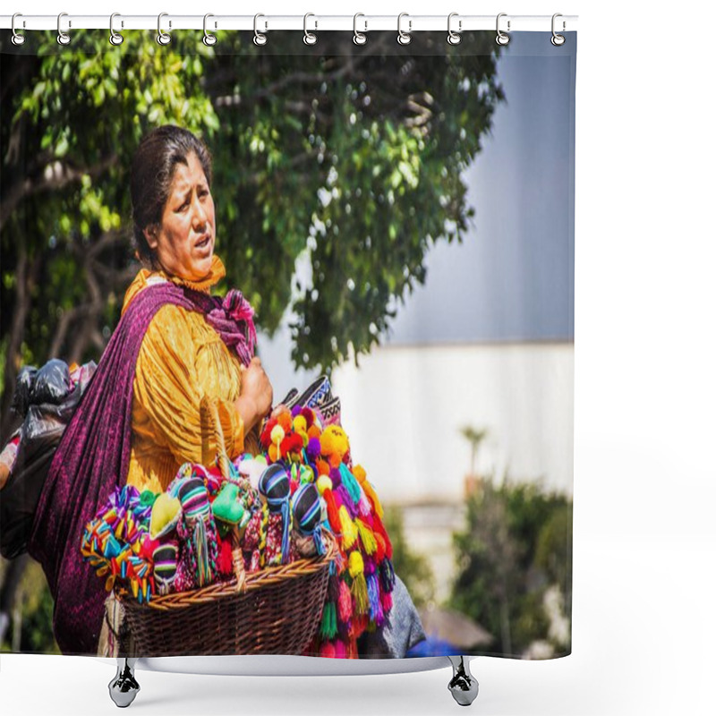 Personality   Mexican Indigenous Woman With Traditional Dress Selling Dolls Shower Curtains