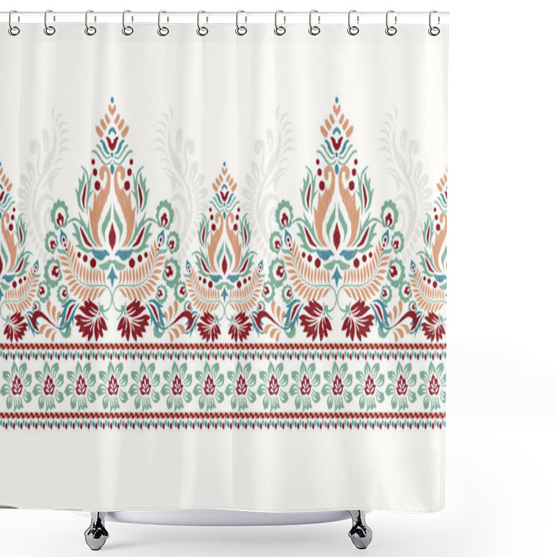 Personality  Ikat Paisley Embroidery On White Background.Ikat Ethnic Oriental Pattern Traditional,Aztec Style,abstract Background,vector Illustration.design For Texture,fabric,clothing,sarong,decoration,print. Shower Curtains