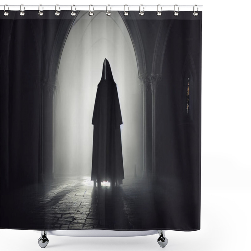 Personality  3D Illustration Of Halloween Concept Background Of Skeleton Ghost In Old Horror House. Shower Curtains