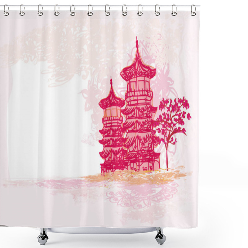 Personality  Old Paper With Asian Landscape Shower Curtains