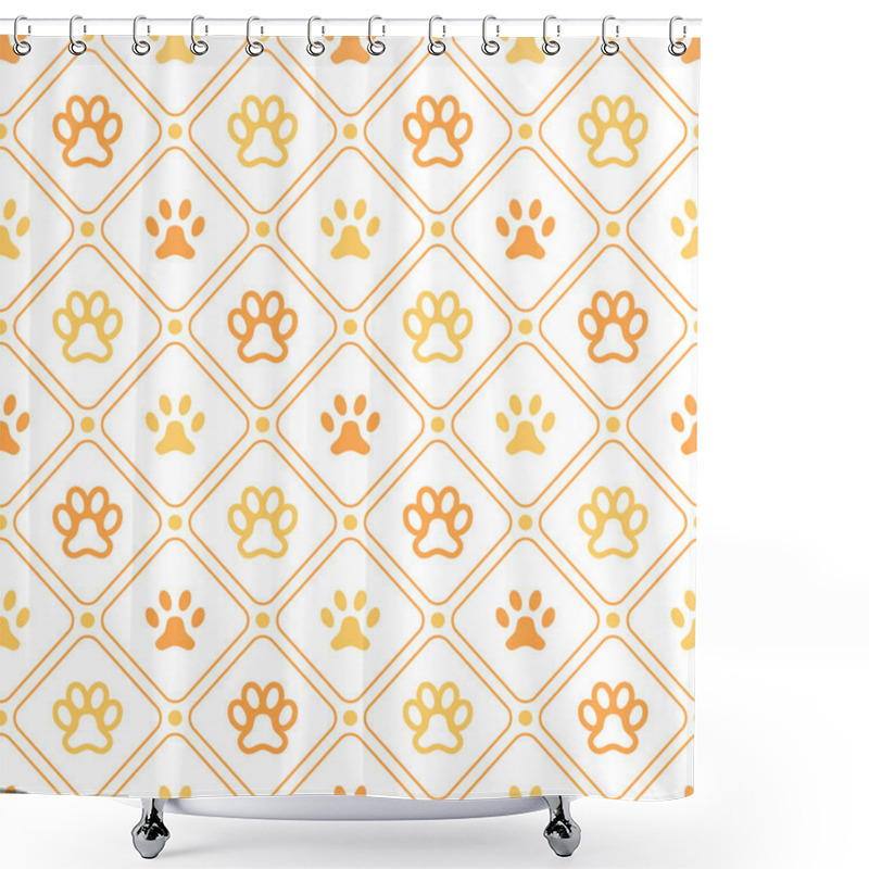 Personality  Animal Seamless Vector Pattern Of Paw Footprint, Line And Dot Shower Curtains