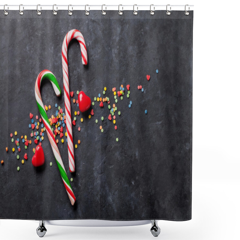 Personality  Candy Canes And Heart Candies Shower Curtains