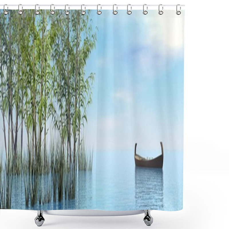 Personality  Peaceful Wood Boat - 3D Render Shower Curtains