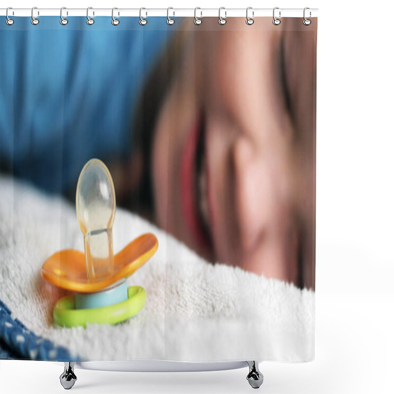 Personality  Baby Orange Pacifier And Baby Sleeping, Close Up Shower Curtains