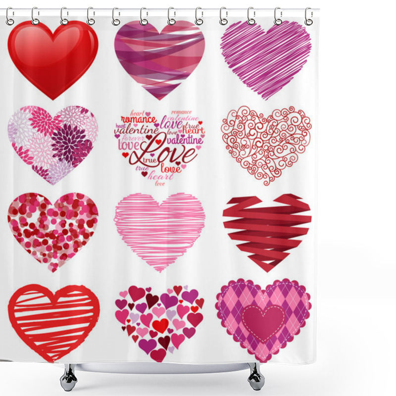 Personality  Vector Collection Of Stylized Hearts Shower Curtains