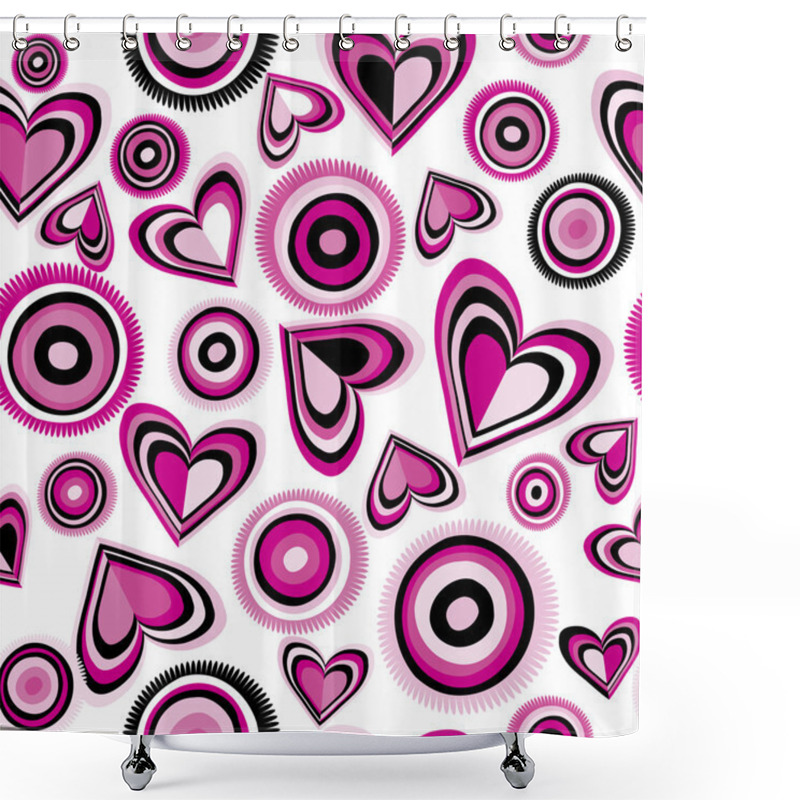 Personality  Background With Pink Hearts And Circles Shower Curtains