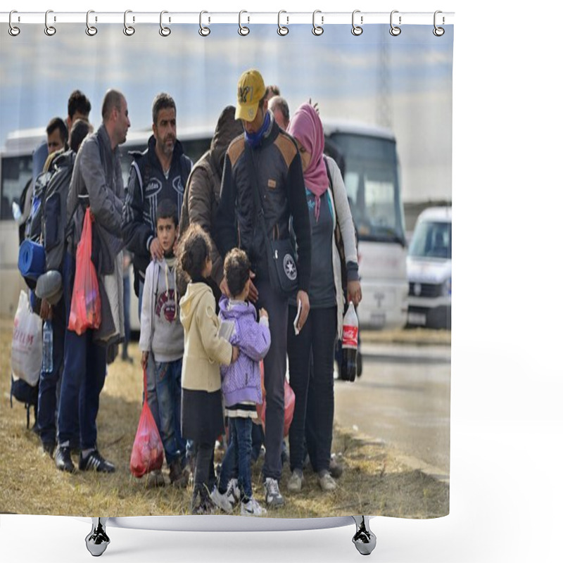 Personality  Refugees Entering Refugee Camp In Opatovac Shower Curtains