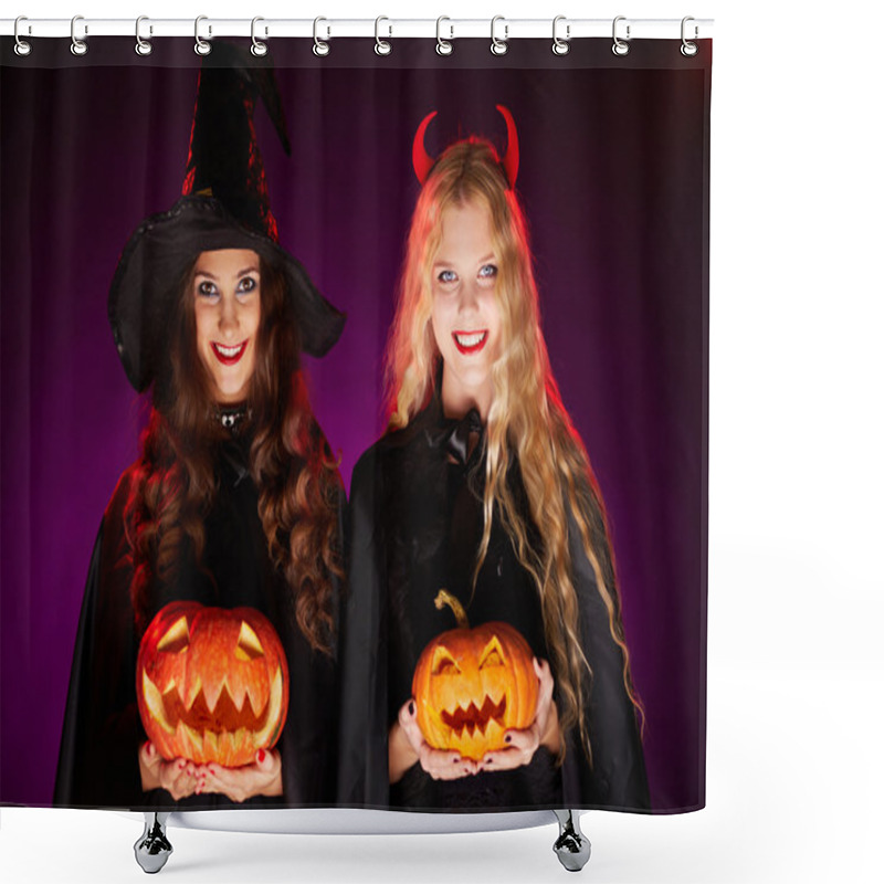 Personality  Women With Pumpkins Shower Curtains