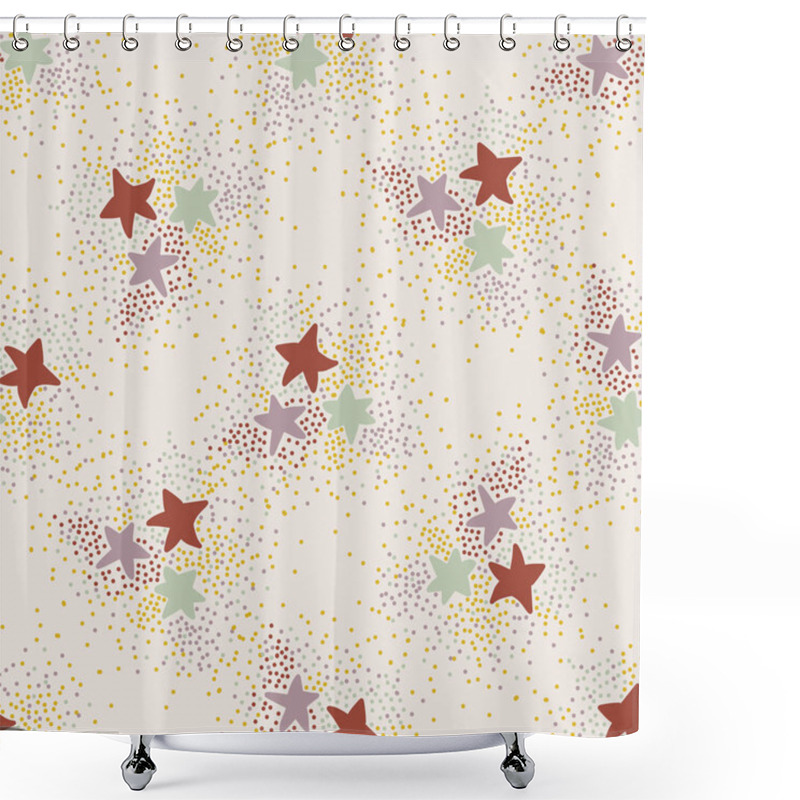 Personality  Magical Space Stars Background Vector Seamless Pattern. Glowing Stardust Sprinkles Sky On Gender Neutral Cream. Cute Newborn Baby, Kid Magic Universe Theme Texture. All Over Print Vector Tile EPS 10 Shower Curtains