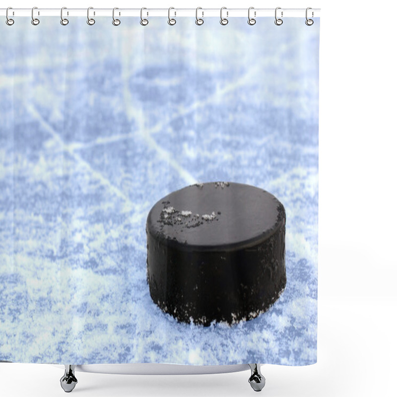 Personality  Black Hockey Puck Shower Curtains