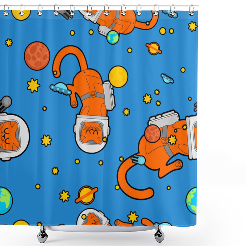 Personality  Cat Astronaut Space Pattern Seamless. Pet Spaceman Background. K Shower Curtains