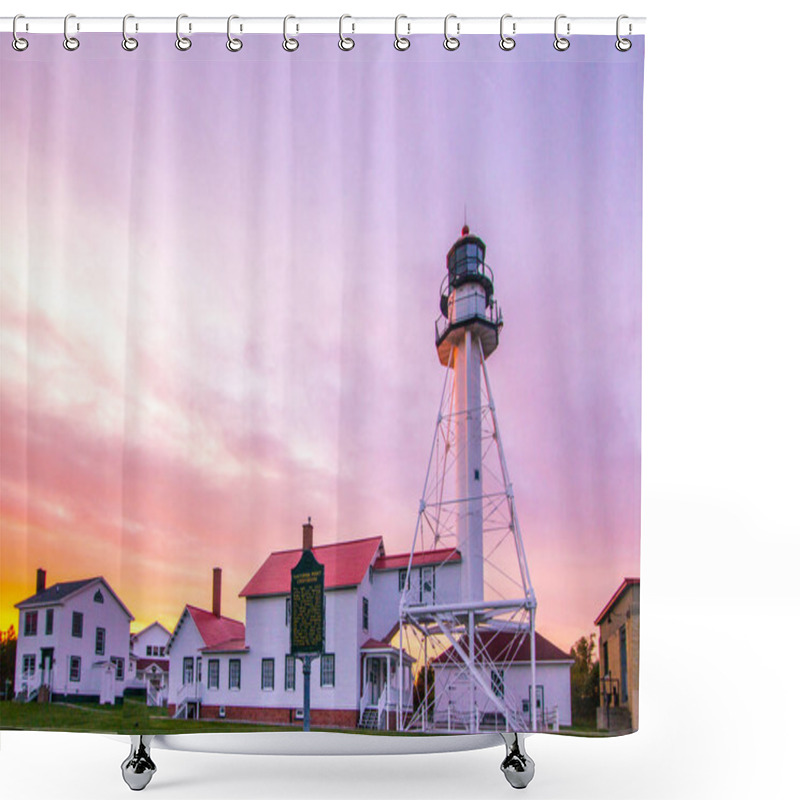 Personality  Lighthouse Sunset. Beautiful Sunset At The Whitefish Point Lighthouse On The Coast Of Lake Superior In The Upper Peninsula Of Michigan. Shower Curtains