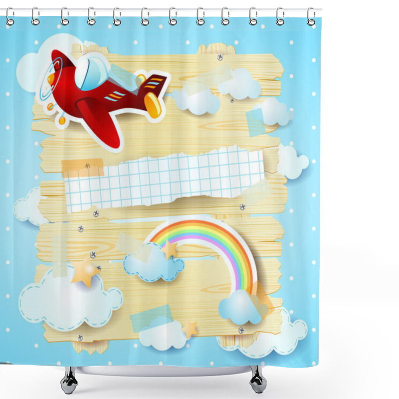 Personality  Fantasy Background With Airplane And Rainbow Shower Curtains