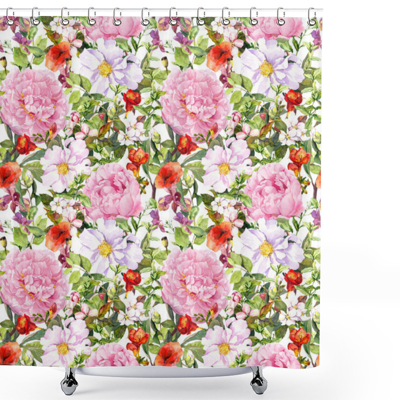 Personality  Summer Meadow - Flowers, Leaves, Grass. Seamless Retro Floral Pattern. Ditsy Watercolor Shower Curtains