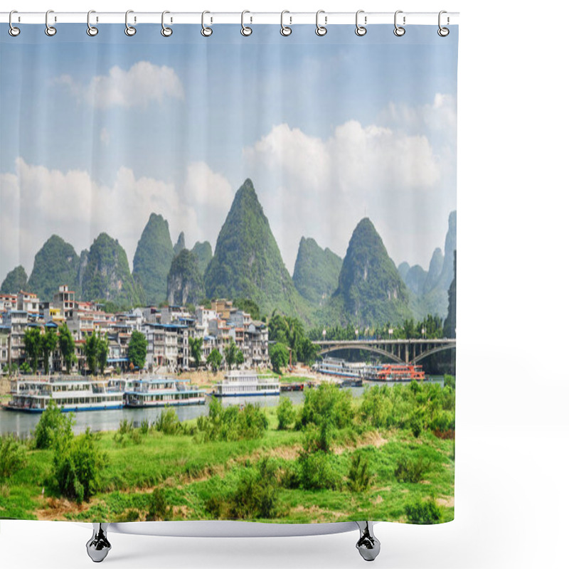 Personality  Amazing View Of Yangshuo Town And Scenic Karst Mountains, China Shower Curtains