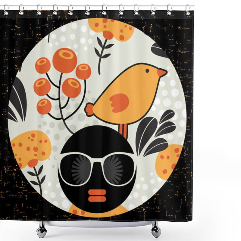 Personality  Black Head Woman In Retro Sunglasses. Shower Curtains