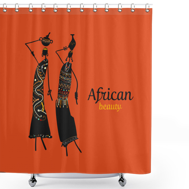 Personality  African Women With Jugs, Ornate Sketch For Your Design Shower Curtains