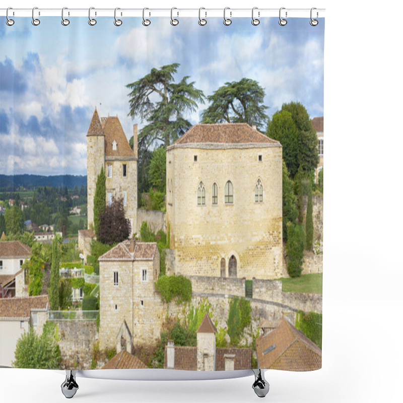 Personality  Medieval Village Of Puy L'Eveque On The River Lot, Midi Pyrenees, France Shower Curtains