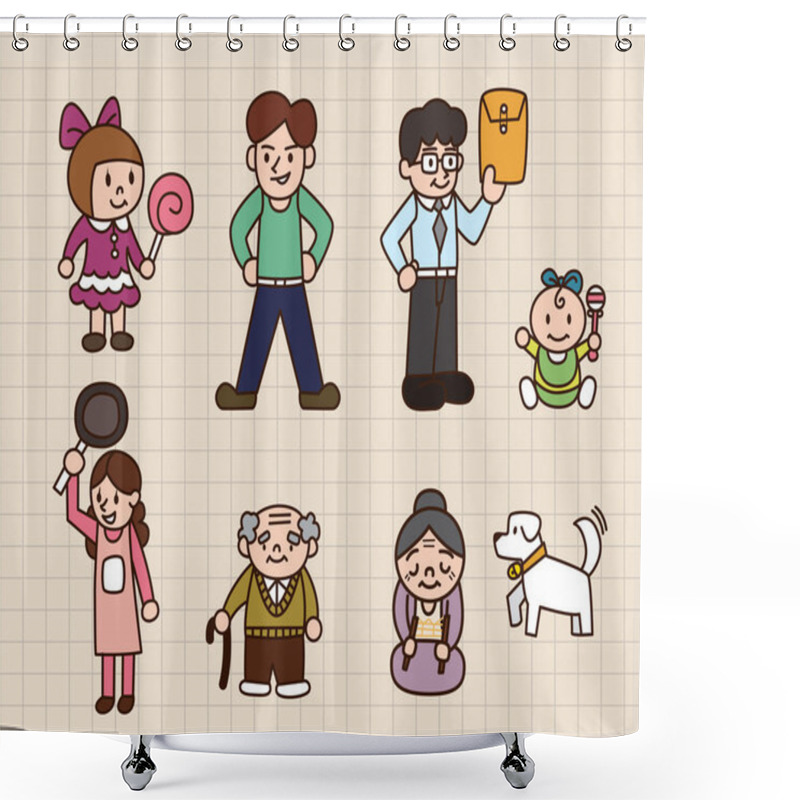 Personality  Cute Cartoon Family Shower Curtains