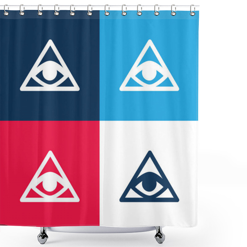 Personality  Bills Symbol Of An Eye Inside A Triangle Or Pyramid Blue And Red Four Color Minimal Icon Set Shower Curtains