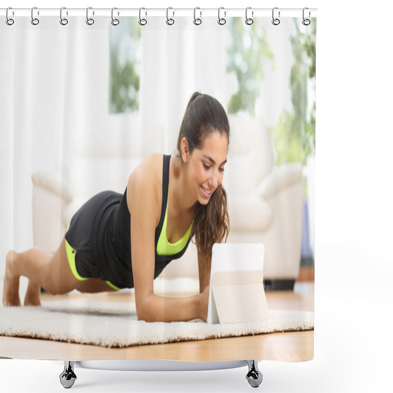 Personality  Fitness Woman Exercising Watching Fitness Videos Shower Curtains