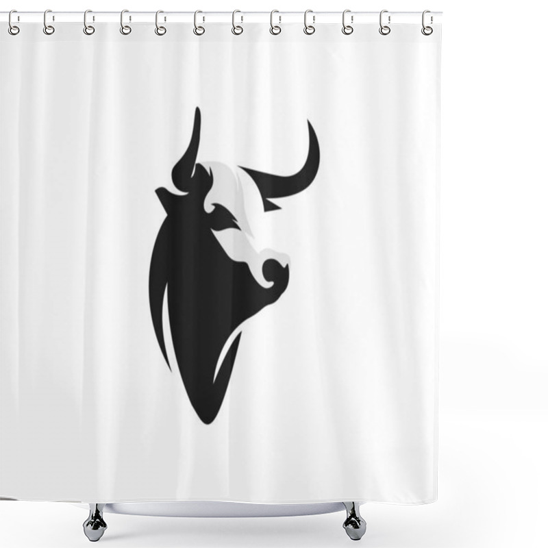 Personality  Drawing Art Black Elegant Head Bull Cow Ox Buffalo Logo Design Illustration Shower Curtains