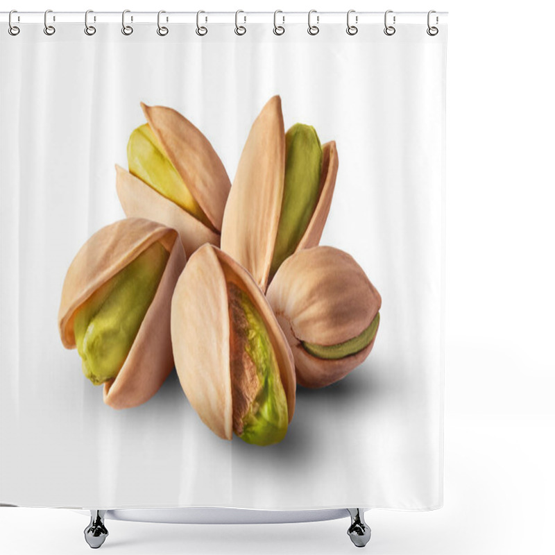 Personality  Fresh Raw Pistachios Isolated On White Background. High Ewsolution Image Shower Curtains