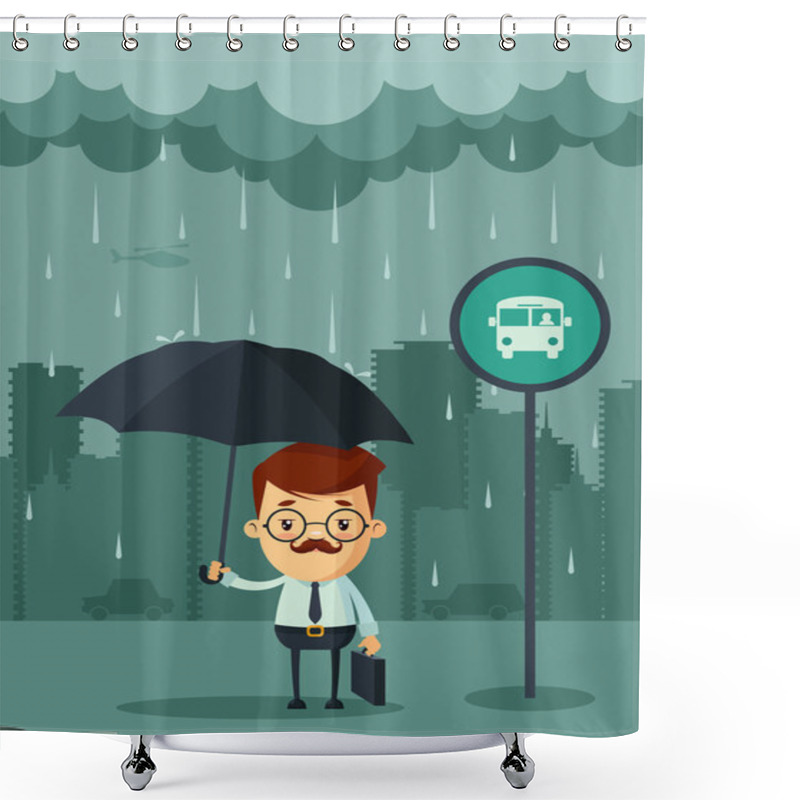 Personality  Businessman With Umbrella Standing Under The Rain Shower Curtains