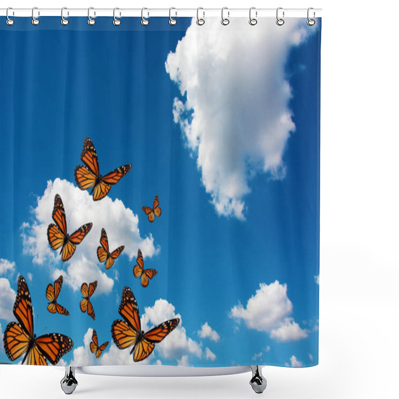 Personality  Beautiful Monarch Butterfly And Blue Sky With Cloud. Shower Curtains