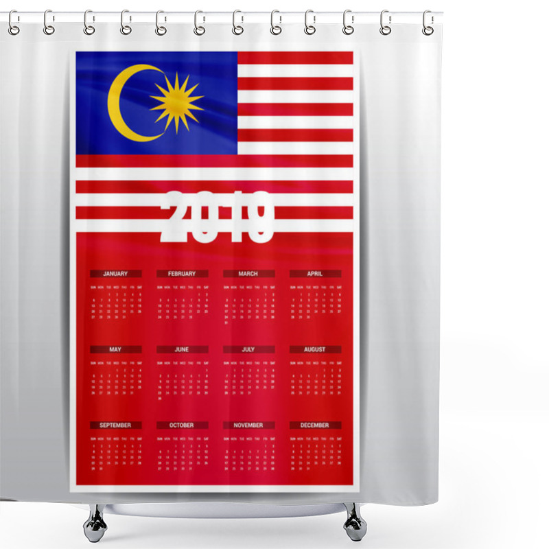 Personality  Calendar 2019 Malaysia Flag Background. English Language Shower Curtains