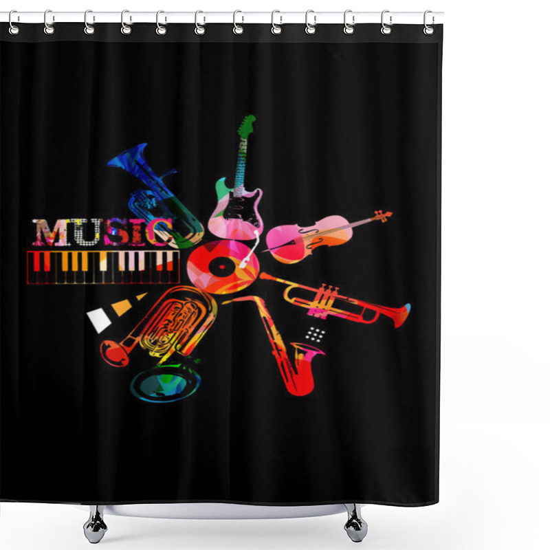 Personality  Abstract Musical Instruments On Black Background, Musical Banner Shower Curtains