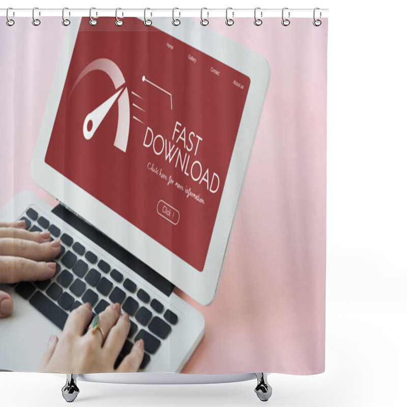 Personality  Woman Typing On Laptop Keyboard Shower Curtains