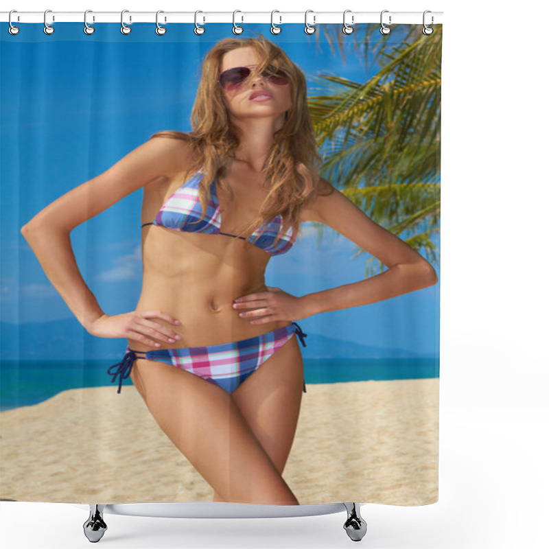 Personality  Sexy Woman In Checkered Bikini Shower Curtains