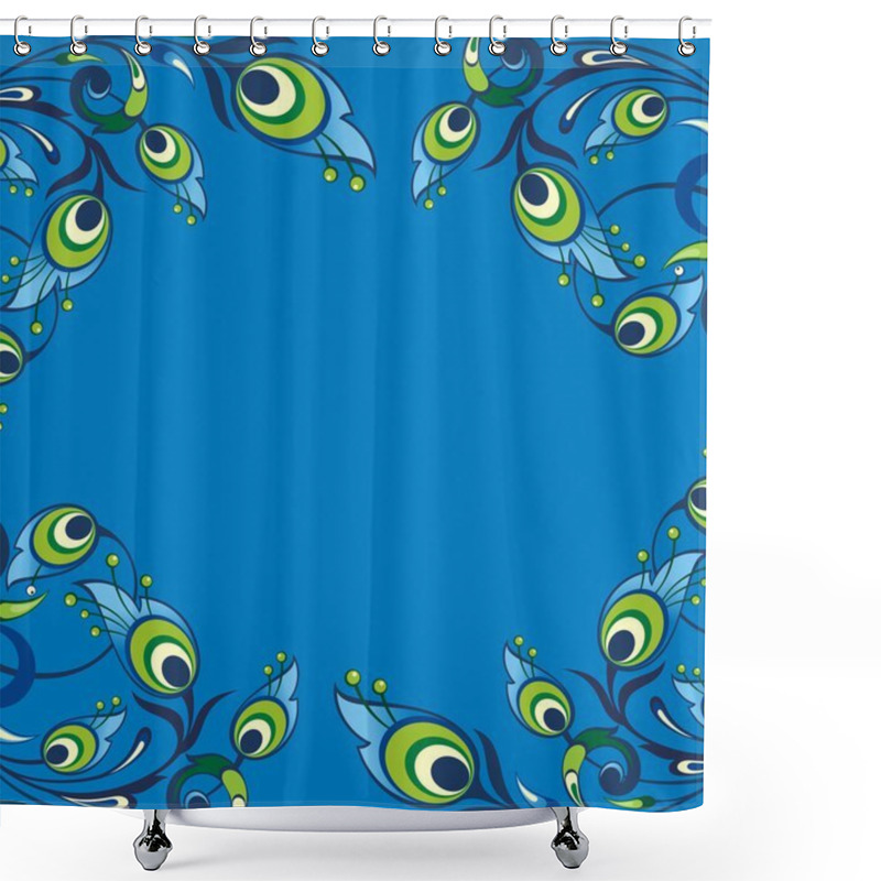 Personality  Peacock Feathers On Blue Background Shower Curtains