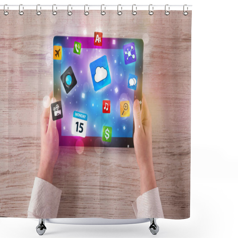 Personality  Hands Holding Tablet Shower Curtains