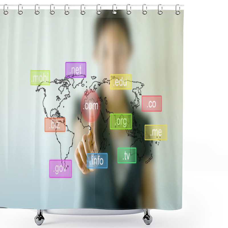 Personality  Business Woman Hand Touching On Domain Names Icon Shower Curtains