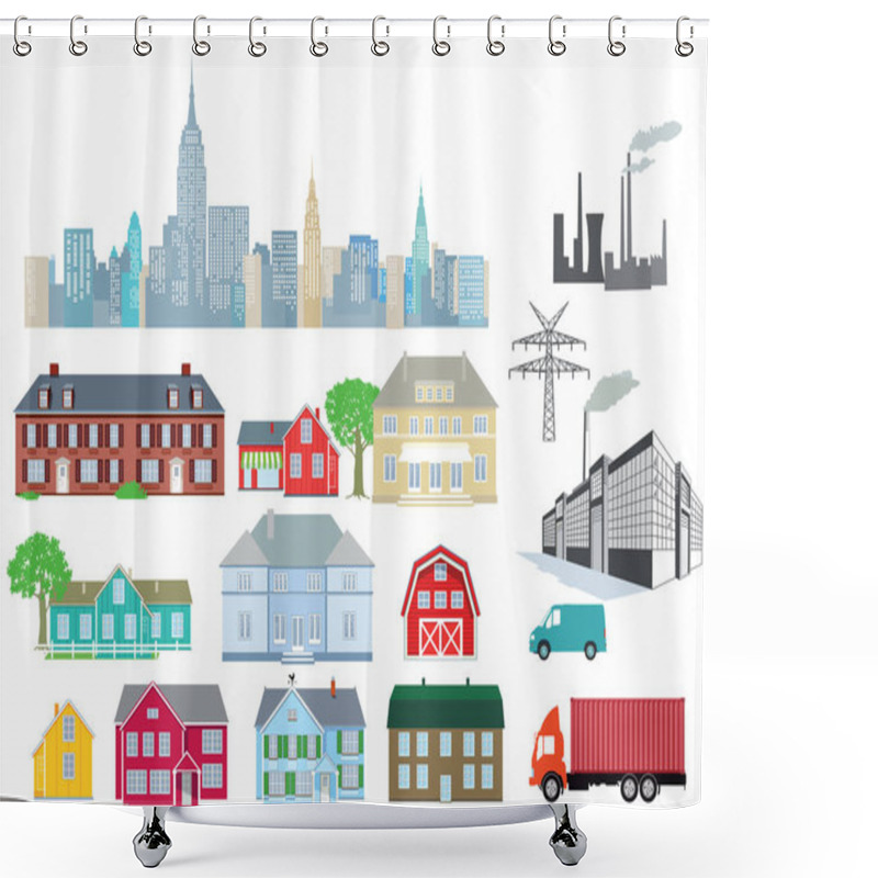 Personality  Houses And Industry Isolated On White Shower Curtains