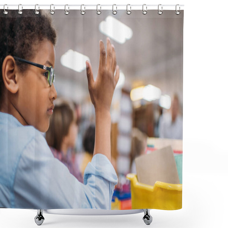 Personality  Schoolboy Raising Hand Shower Curtains