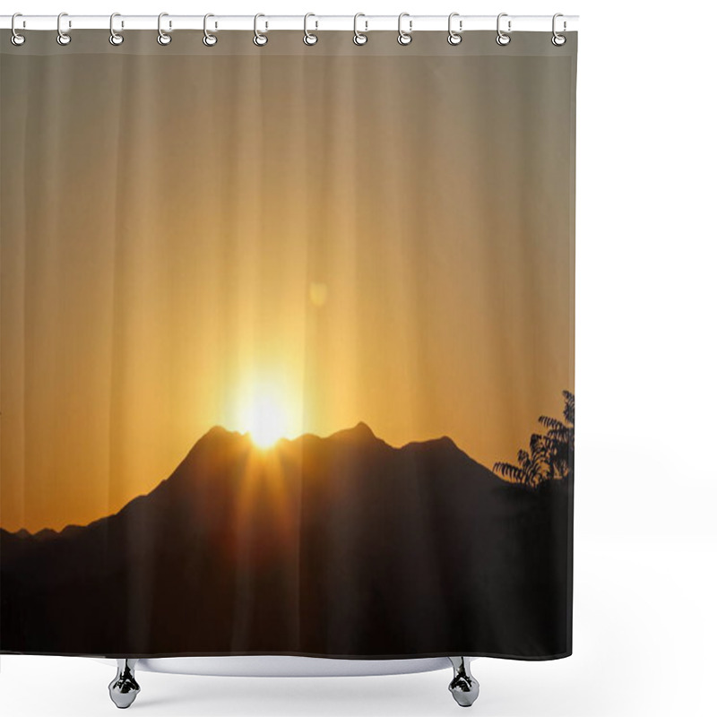 Personality  Sun Rays Shining Through A Thick Mountain Forest At Sunset. Shower Curtains