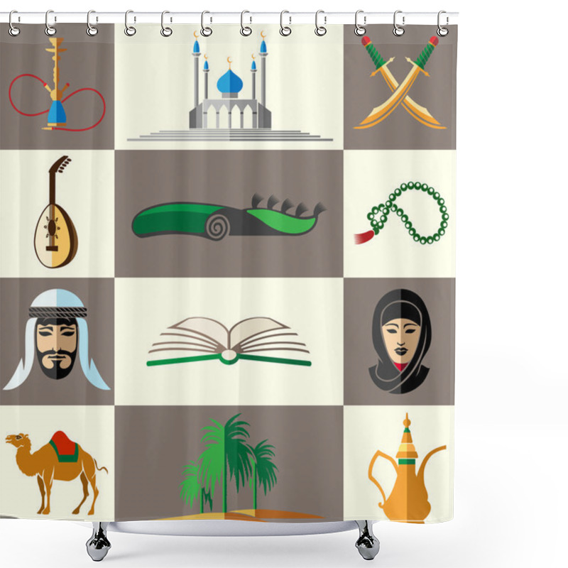 Personality  Arabic, Middle East Flat Vector Icons Shower Curtains