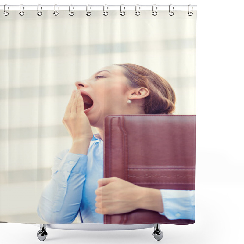 Personality  Sleepy Young Business Woman, Running To Work Wide Open Mouth Yawning Shower Curtains