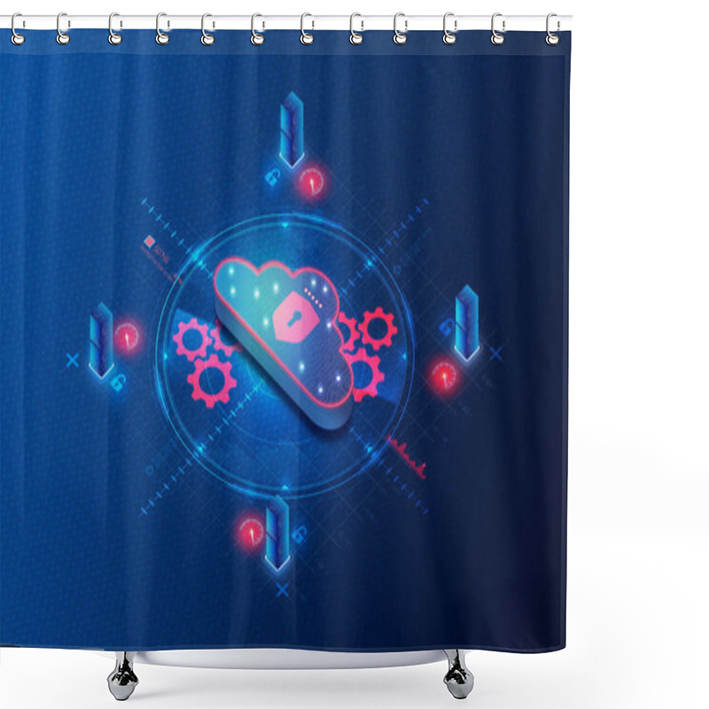 Personality  Cloud Workload Security And Cloud Workload Protection Concept - CWS And CWP - The Practice Of Protecting Workloads Run On Cloud Resources - 3D Illustration Shower Curtains